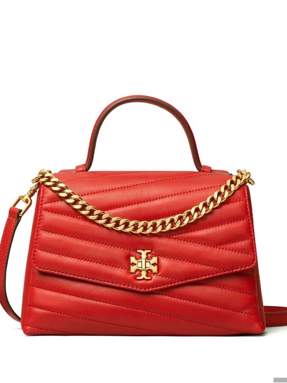 Tory Burch Red Kira Quilted Top-Handle Satchel / Covertible to Shoulder Bag